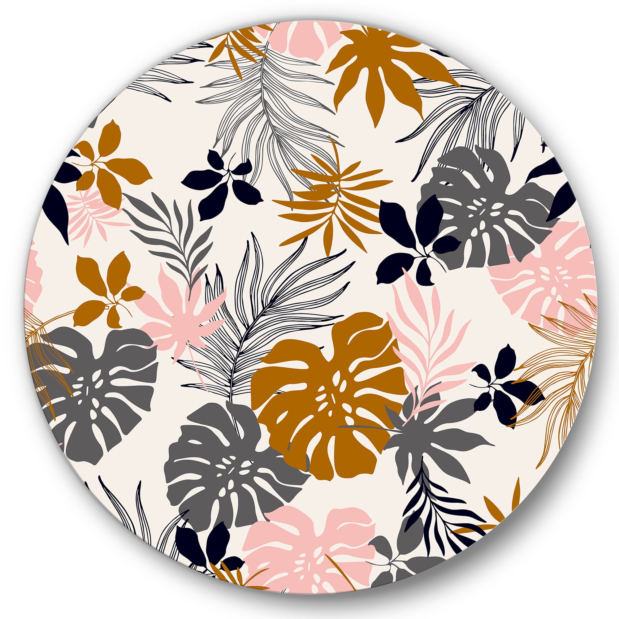 Designart 'Tropical Naturepalm Monstera Leaves In Silhouette On White' Traditional Circle Metal Wall Art 23x23 - Disc of 23