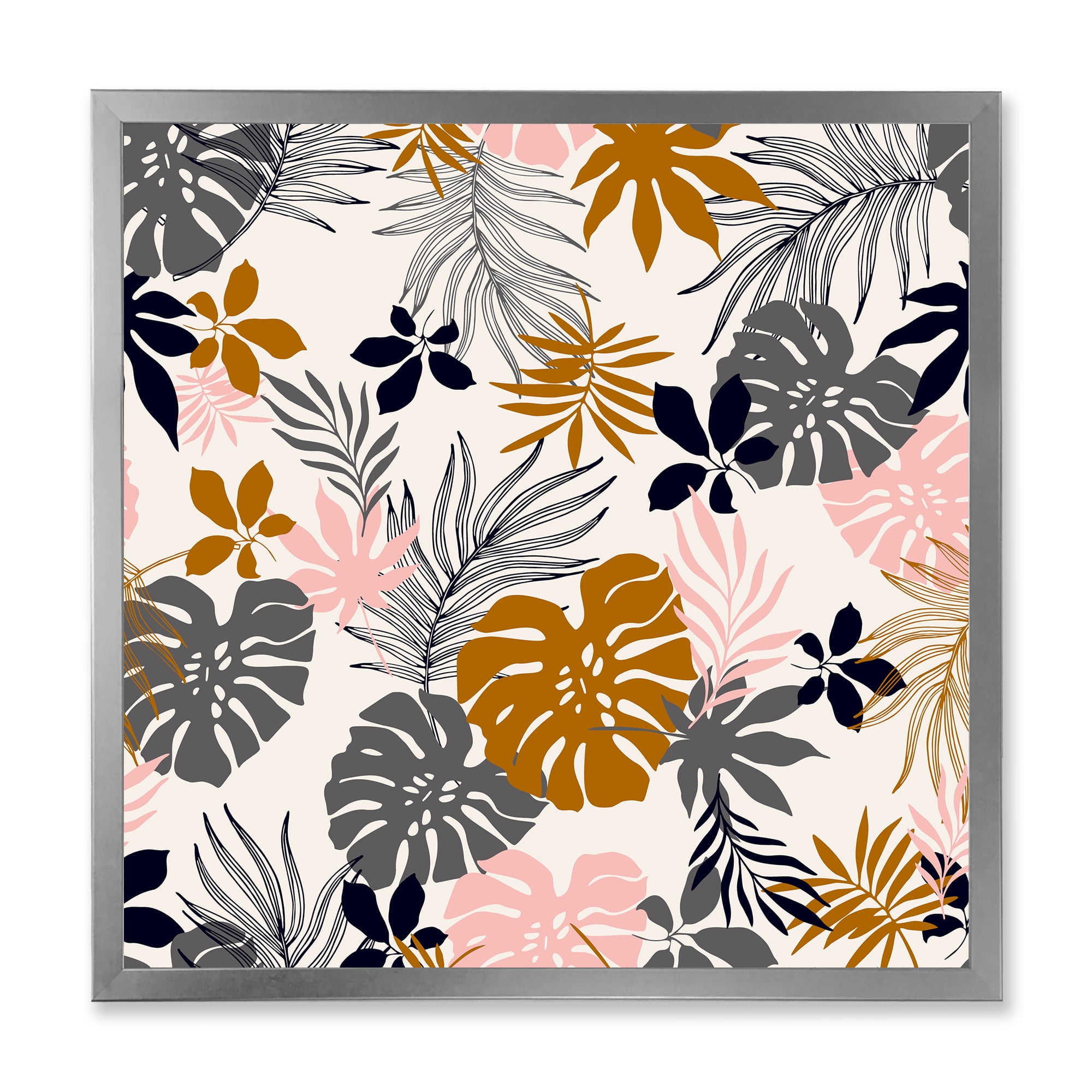 Designart 'Tropical Naturepalm Monstera Leaves In Silhouette On White' Traditional Framed Art Print