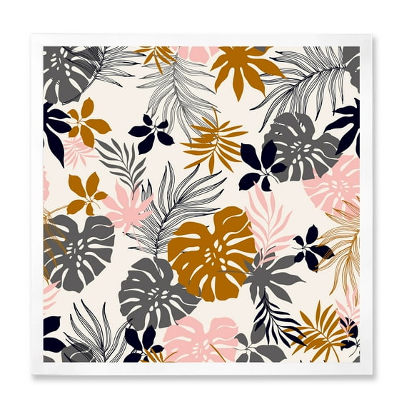 Designart 'Tropical Naturepalm Monstera Leaves In Silhouette On White' Traditional Framed Art Print