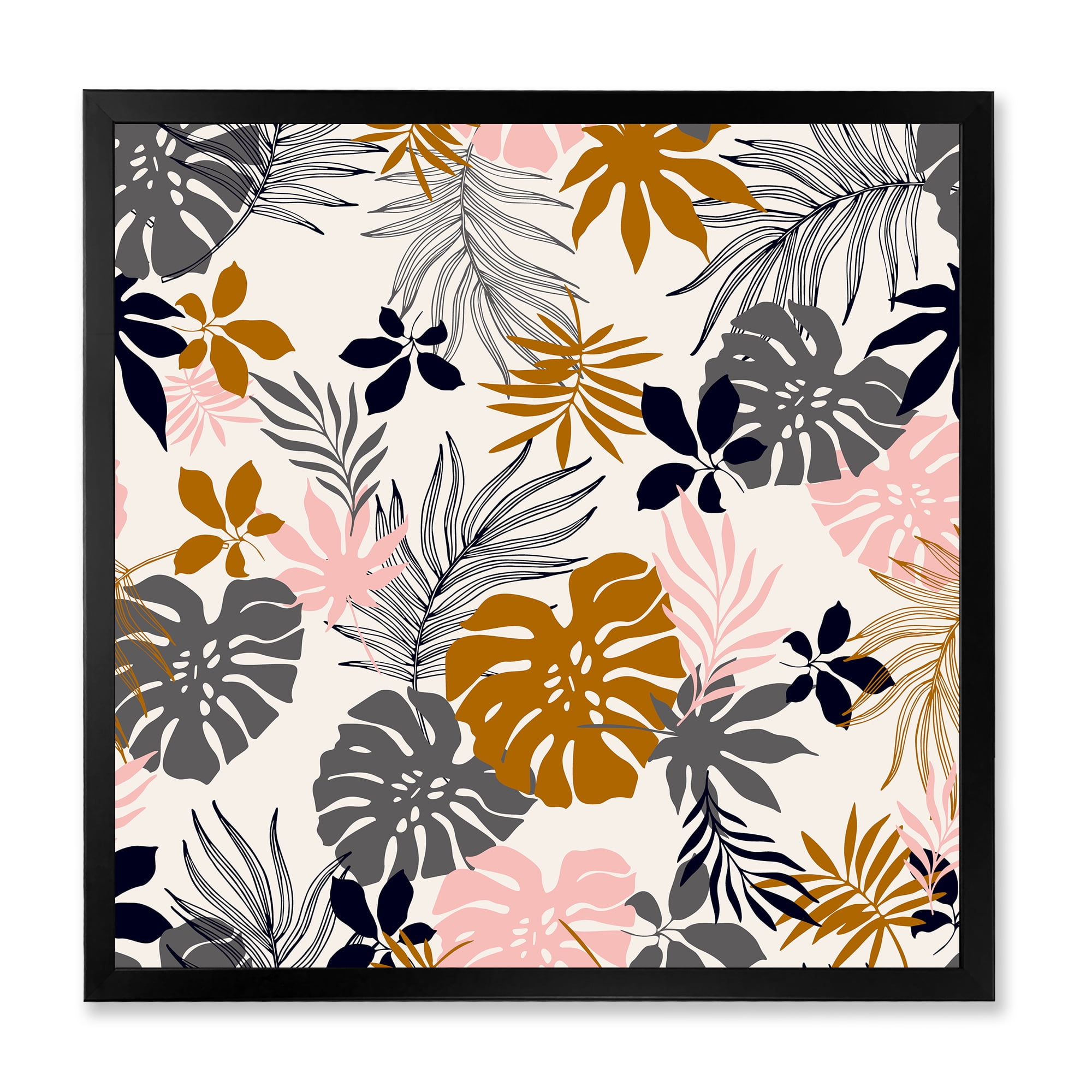 Designart 'Tropical Naturepalm Monstera Leaves In Silhouette On White' Traditional Framed Art Print