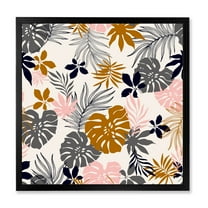 Designart 'Tropical Naturepalm Monstera Leaves In Silhouette On White' Traditional Framed Art Print