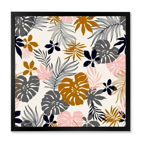 Designart 'Tropical Naturepalm Monstera Leaves In Silhouette On White' Traditional Framed Art Print