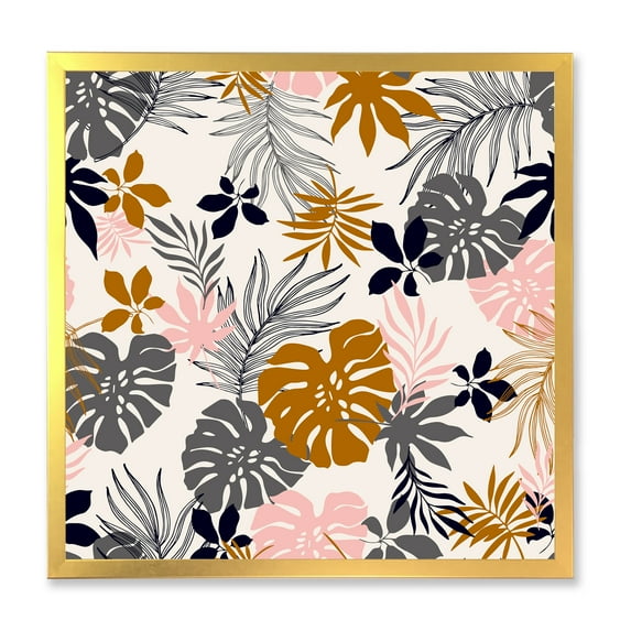 Designart 'Tropical Naturepalm Monstera Leaves In Silhouette On White' Traditional Framed Art Print