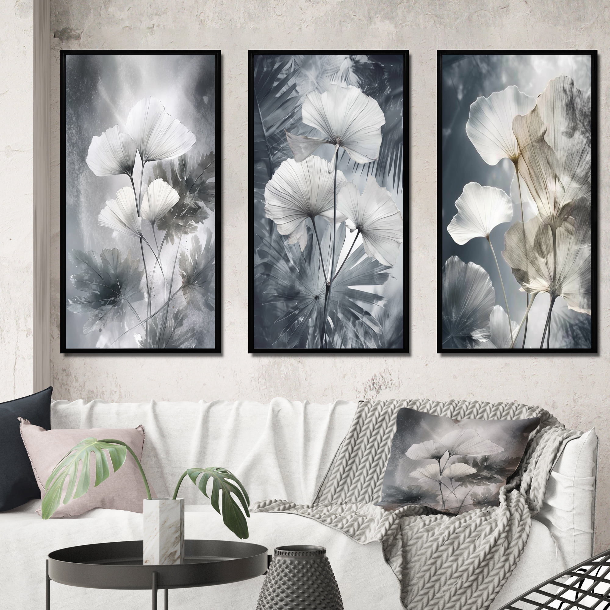 Palms Right - Framed Print Wall Art - Dark Gray