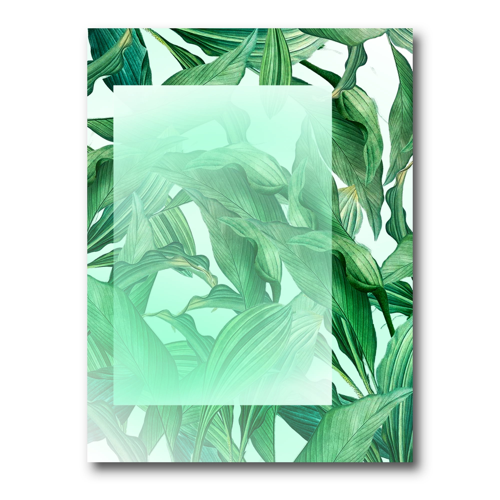 Designart ' Tropical Palm Green Leaves Under White Rectangle ' Nautical & Coastal Canvas Wall Art Print