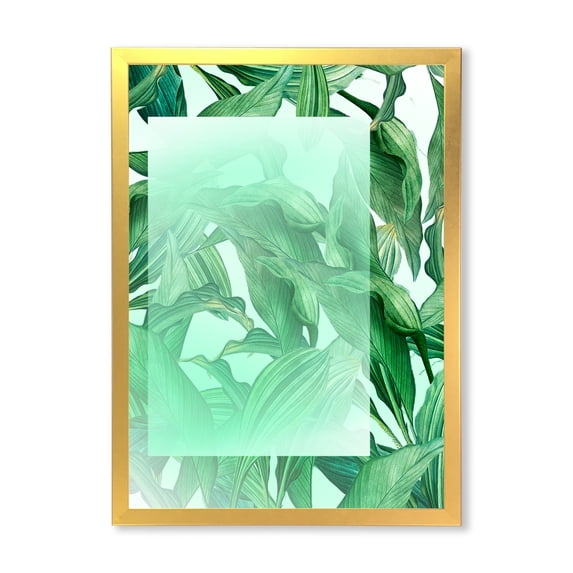 Designart 'Tropical Palm Green Leaves Under White Rectangle' Nautical & Coastal Framed Art Print