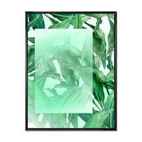 Designart 'Tropical Palm Green Leaves Under White Rectangle' Nautical & Coastal Framed Canvas Wall Art Print