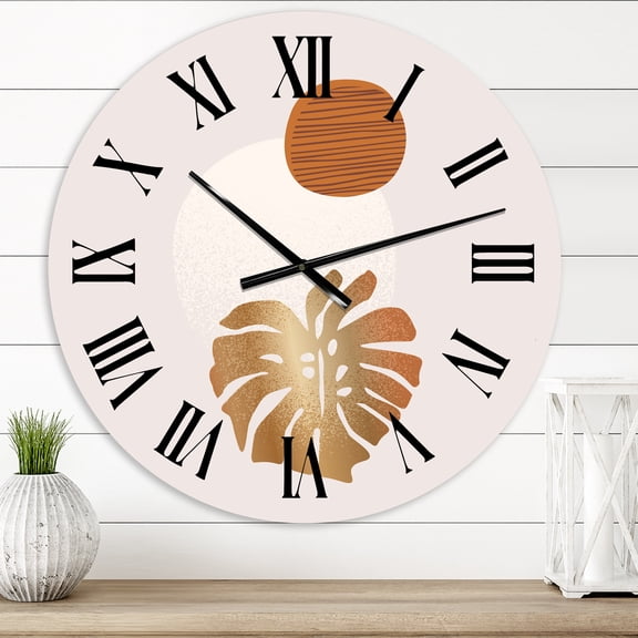 Designart 'Tropical Palm Leaf & Abstract Geometry Shapes Ii' Modern Wall Clock