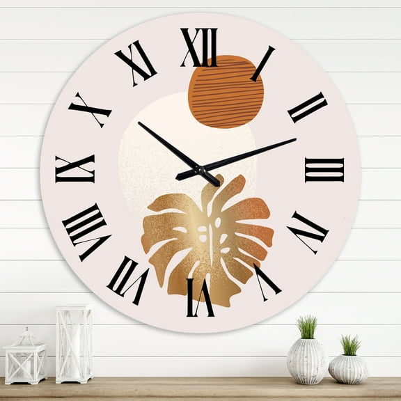 Designart 'Tropical Palm Leaf & Abstract Geometry Shapes Ii' Modern Wall Clock