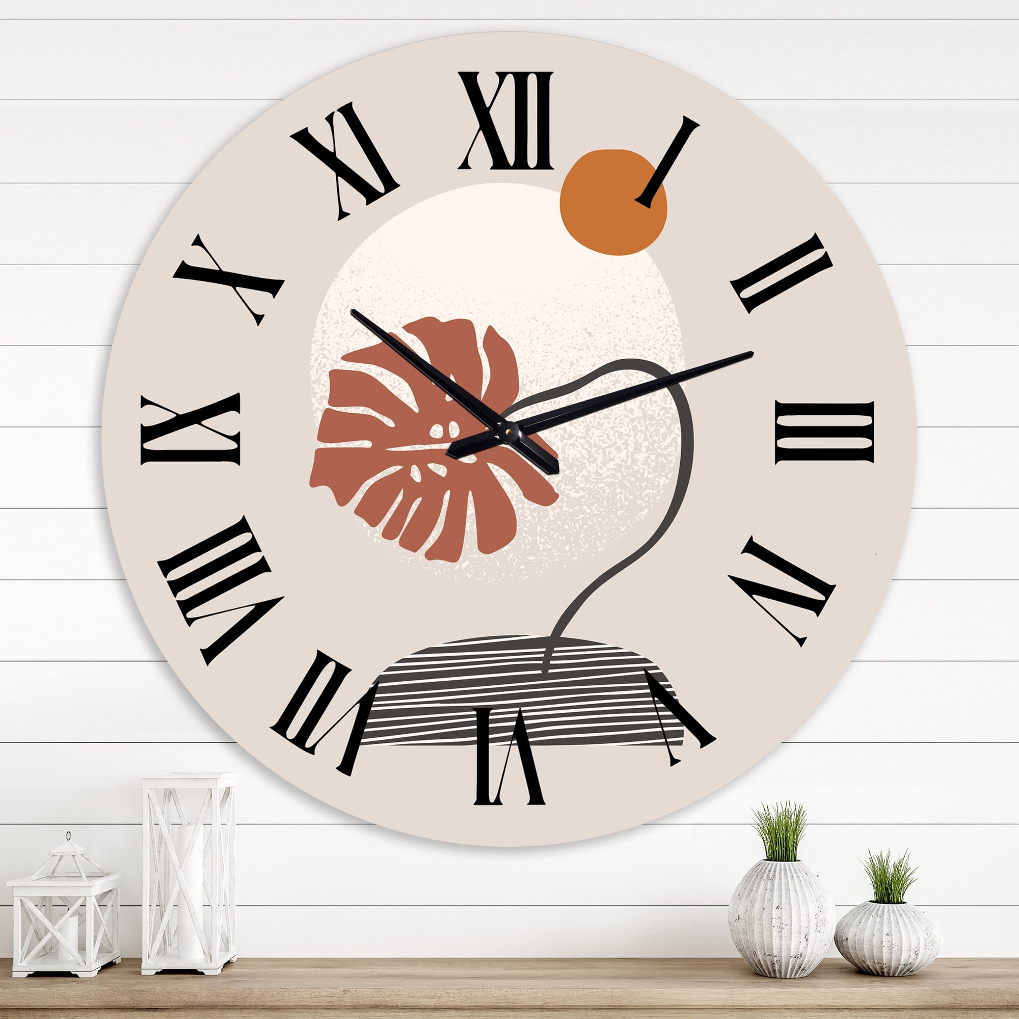 Designart 'Tropical Palm Leaf & Abstract Geometry Shapes Iii' Modern Wall Clock