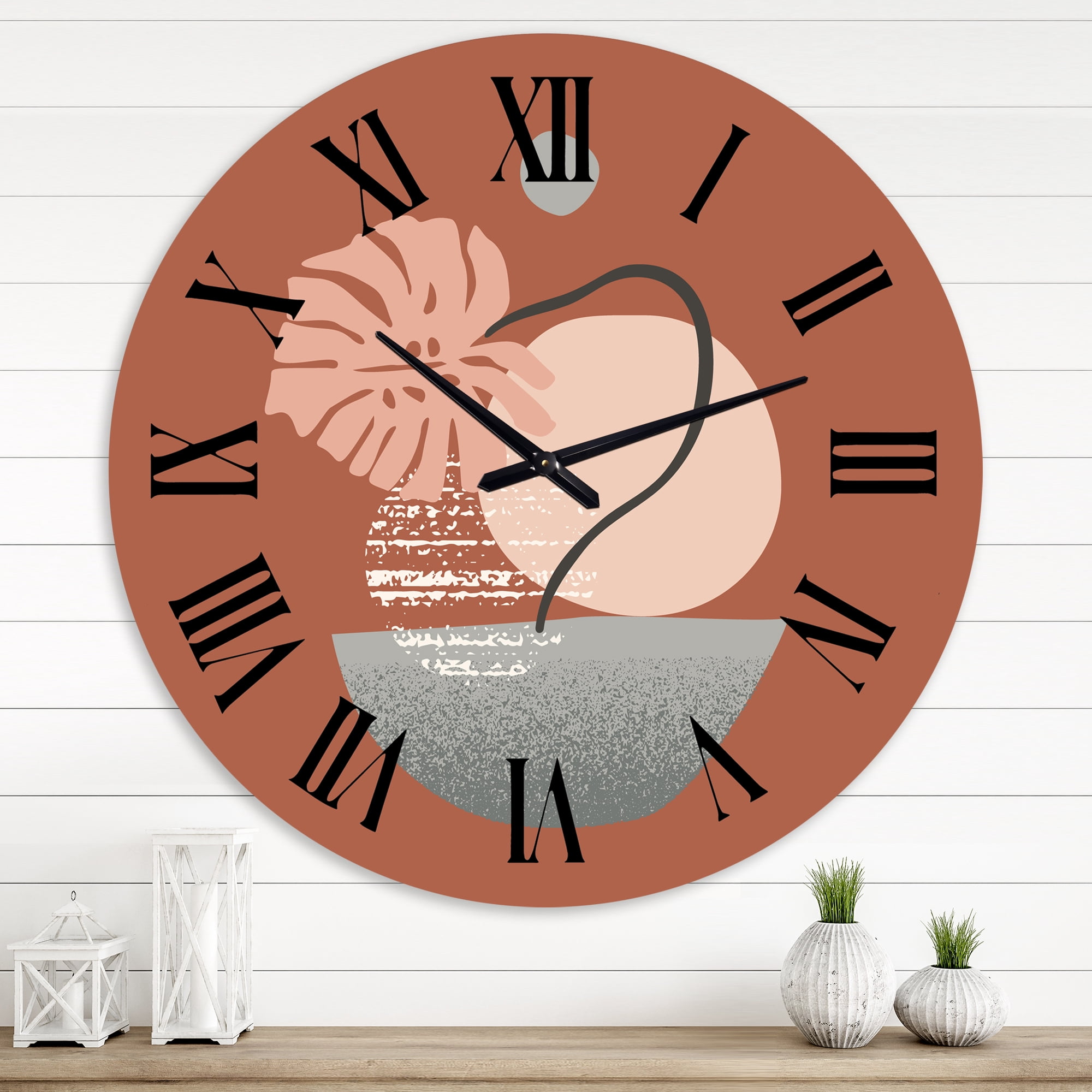Designart 'Tropical Palm Leaf & Abstract Geometry Shapes Iv' Modern Wall Clock