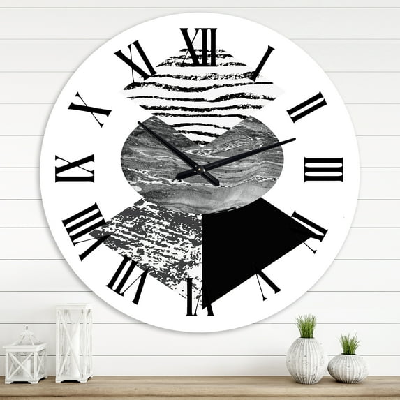 Designart 'Tropical Palm Leaf With Abstract Geometry Shapes I' Modern Wall Clock