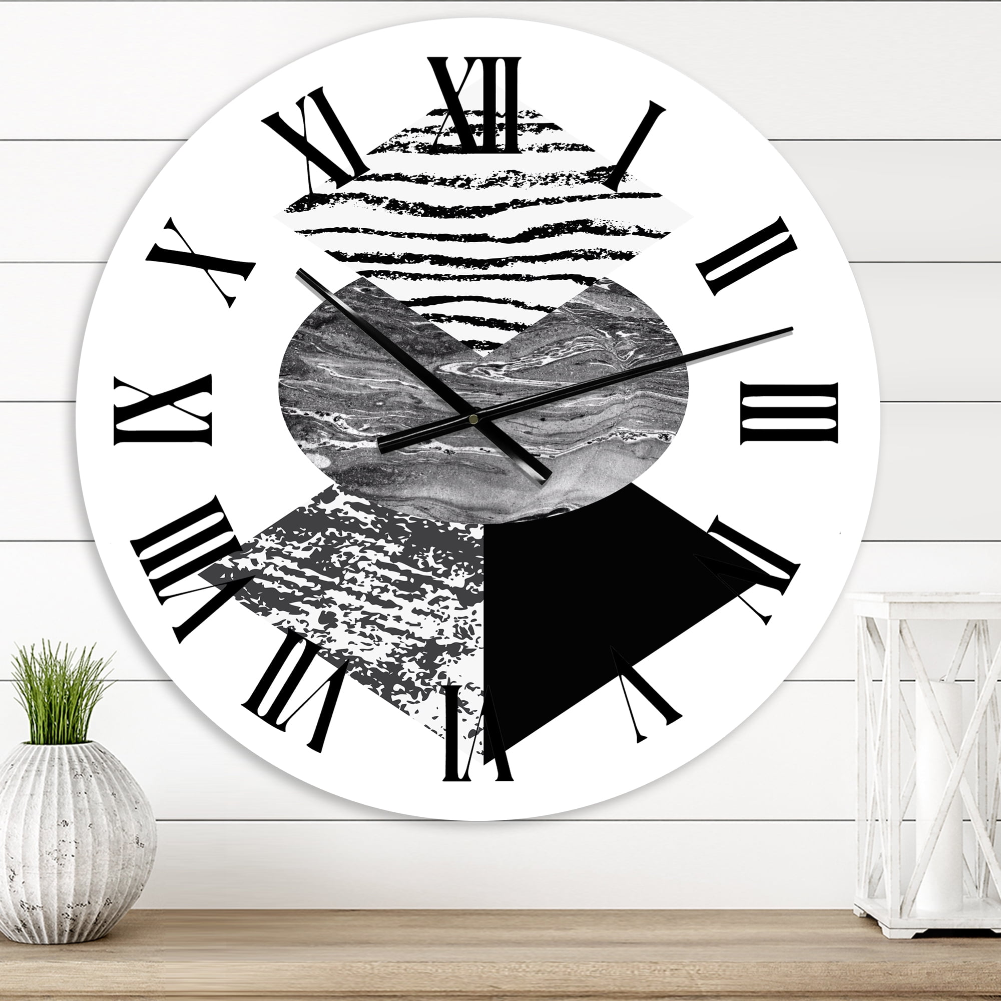Designart 'Tropical Palm Leaf With Abstract Geometry Shapes I' Modern Wall Clock