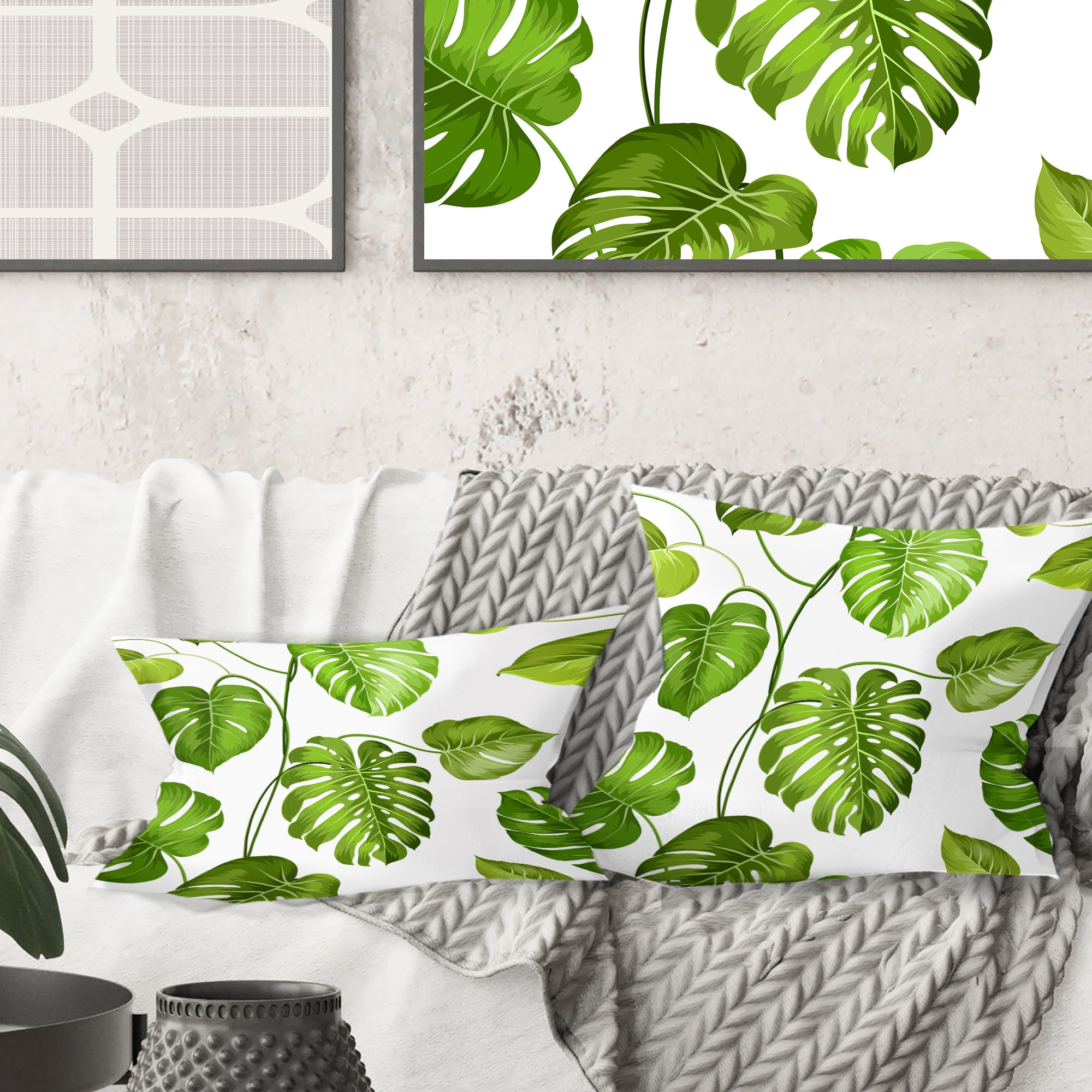 Designart Tropical Palm Leaves II' Mid-Century Modern Throw Pillow - 18x18