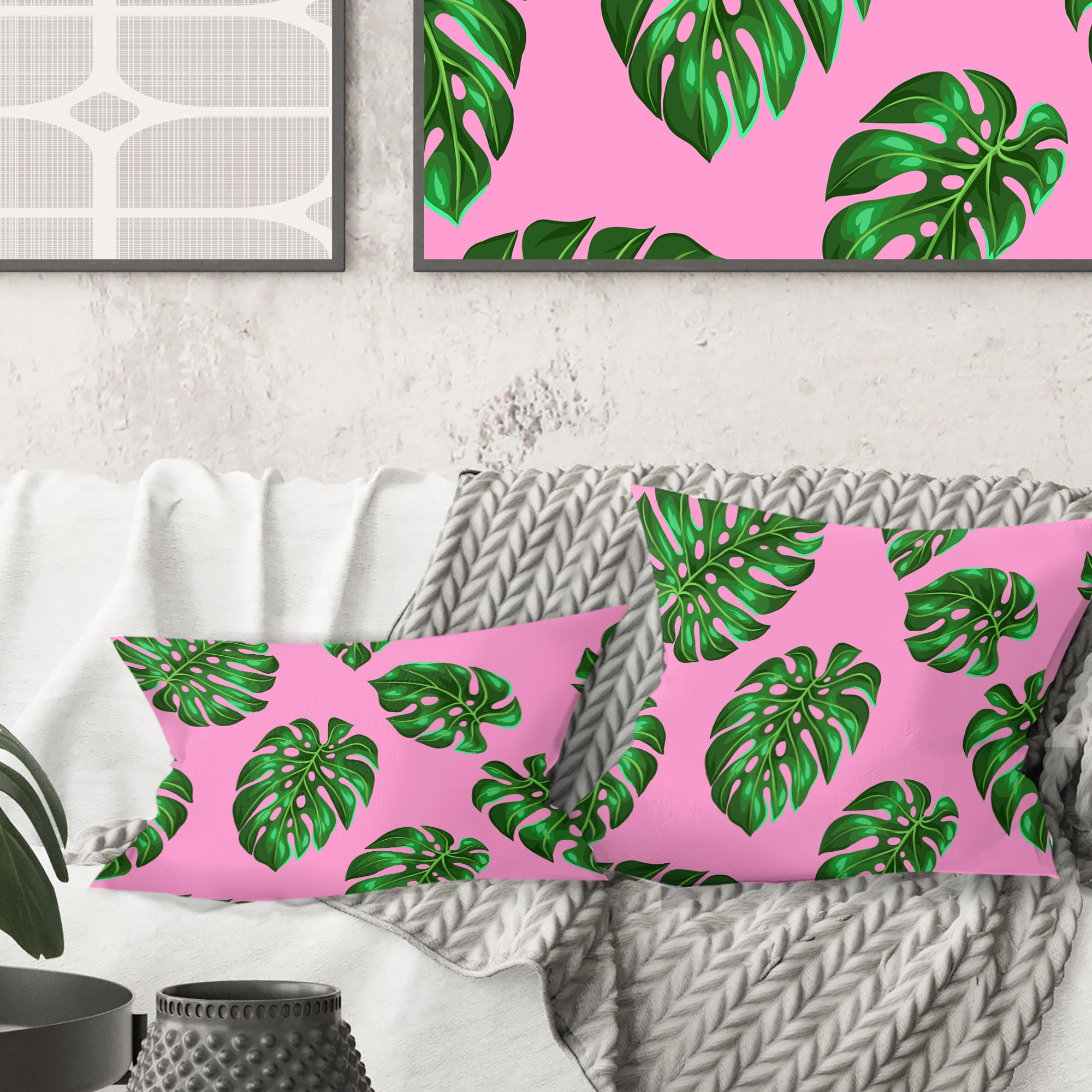 Designart Tropical Palm Leaves III' Mid-Century Modern Throw Pillow - 16x16