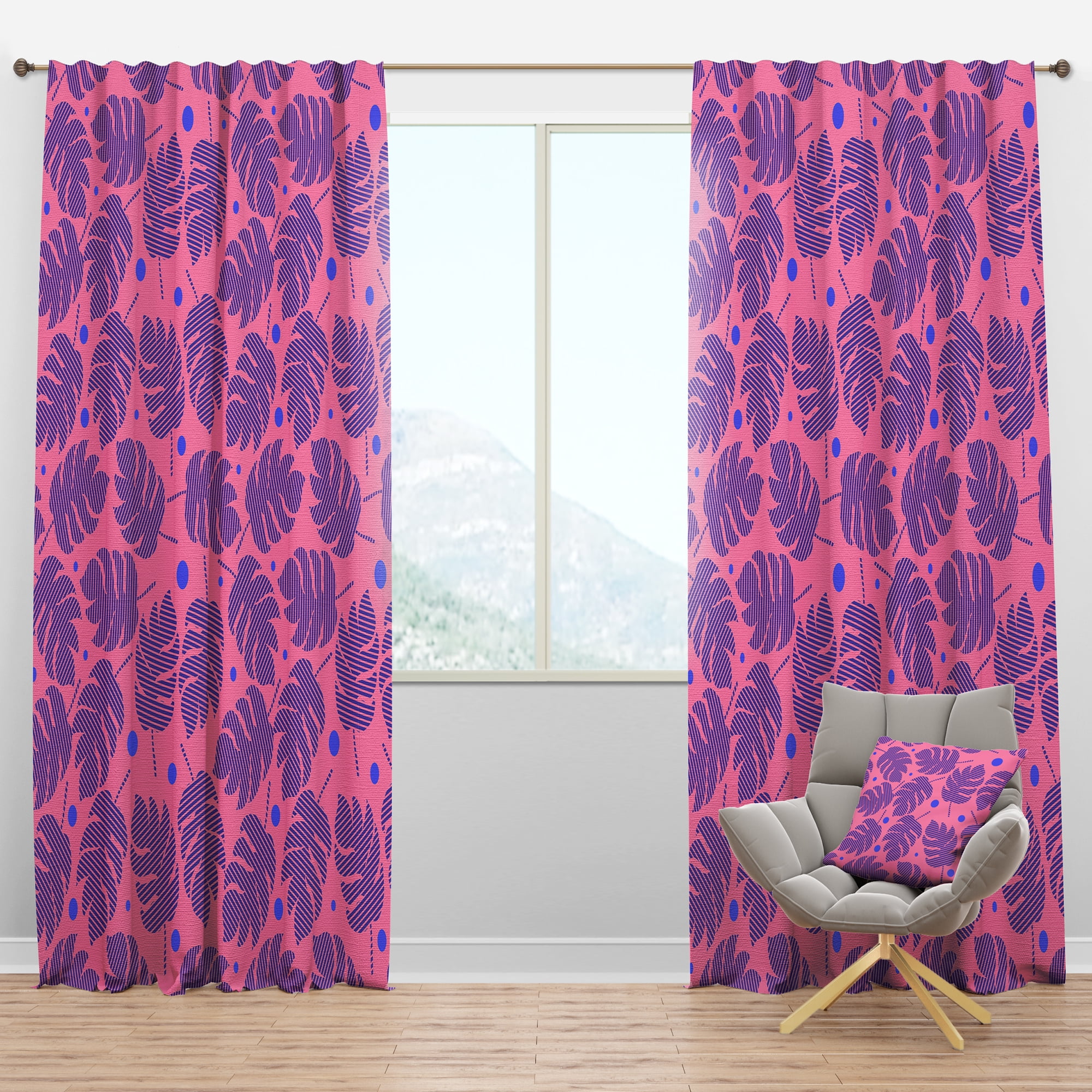 Designart 'Tropical Palm Leaves On Pink' Mid-Century Modern Blackout Curtain Panel