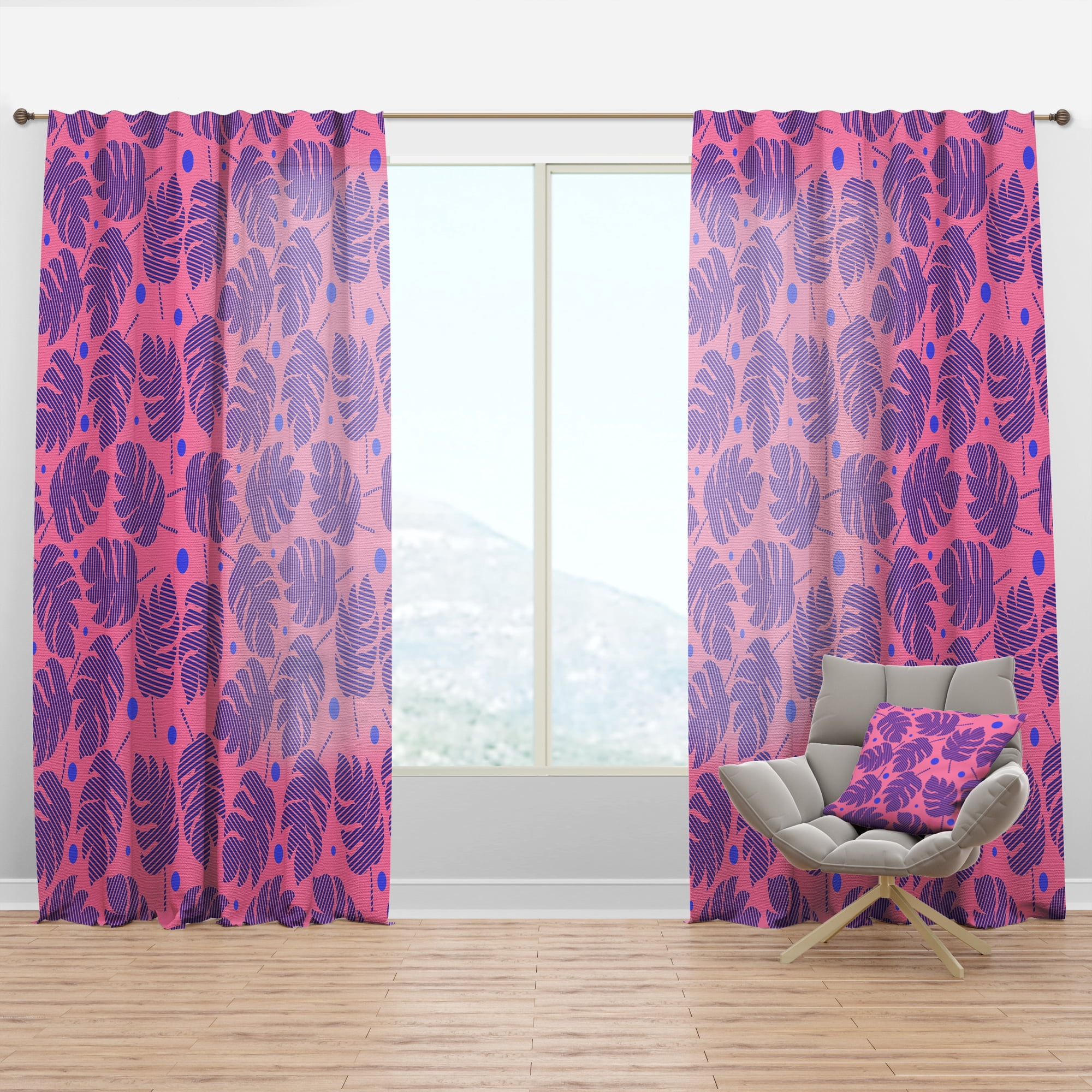 Designart 'Tropical Palm Leaves On Pink' Mid-Century Modern Curtain Panel