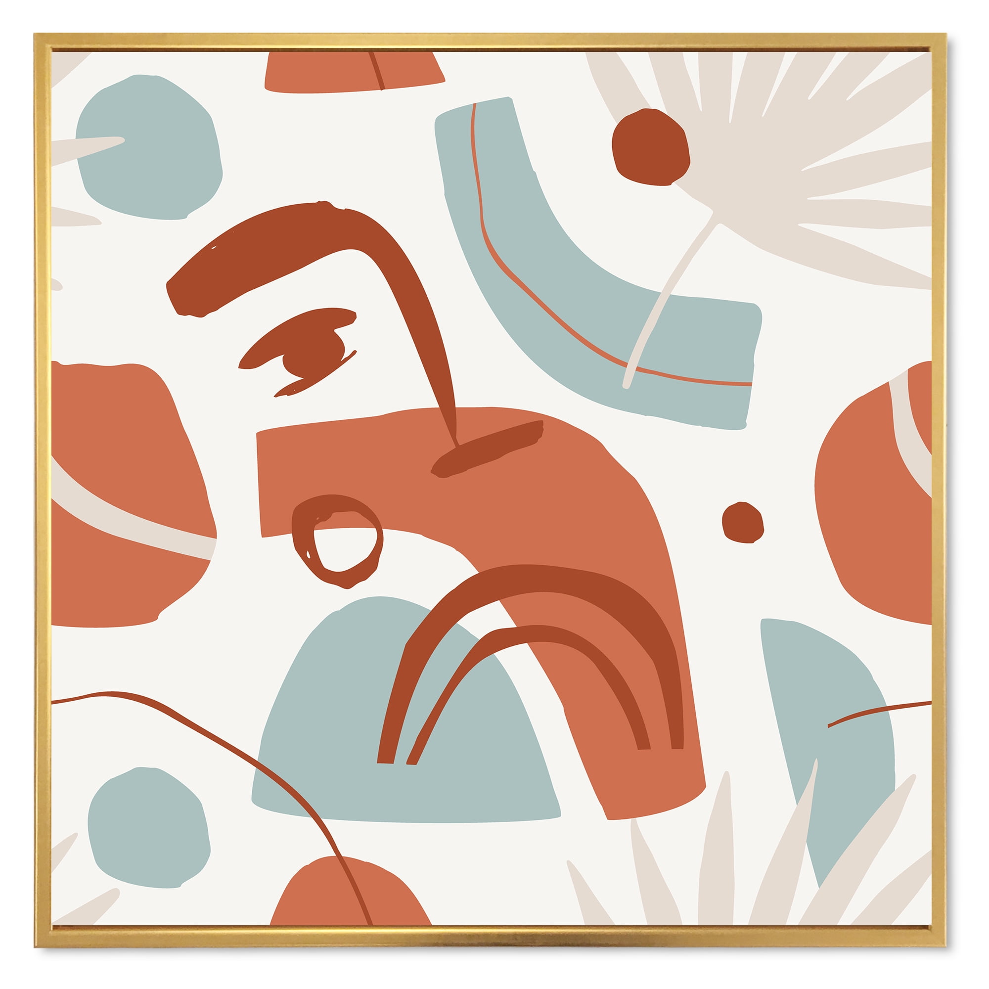 Designart 'Tropical Palm Leaves With Geometrical Shapes' Modern Framed Canvas Wall Art Print