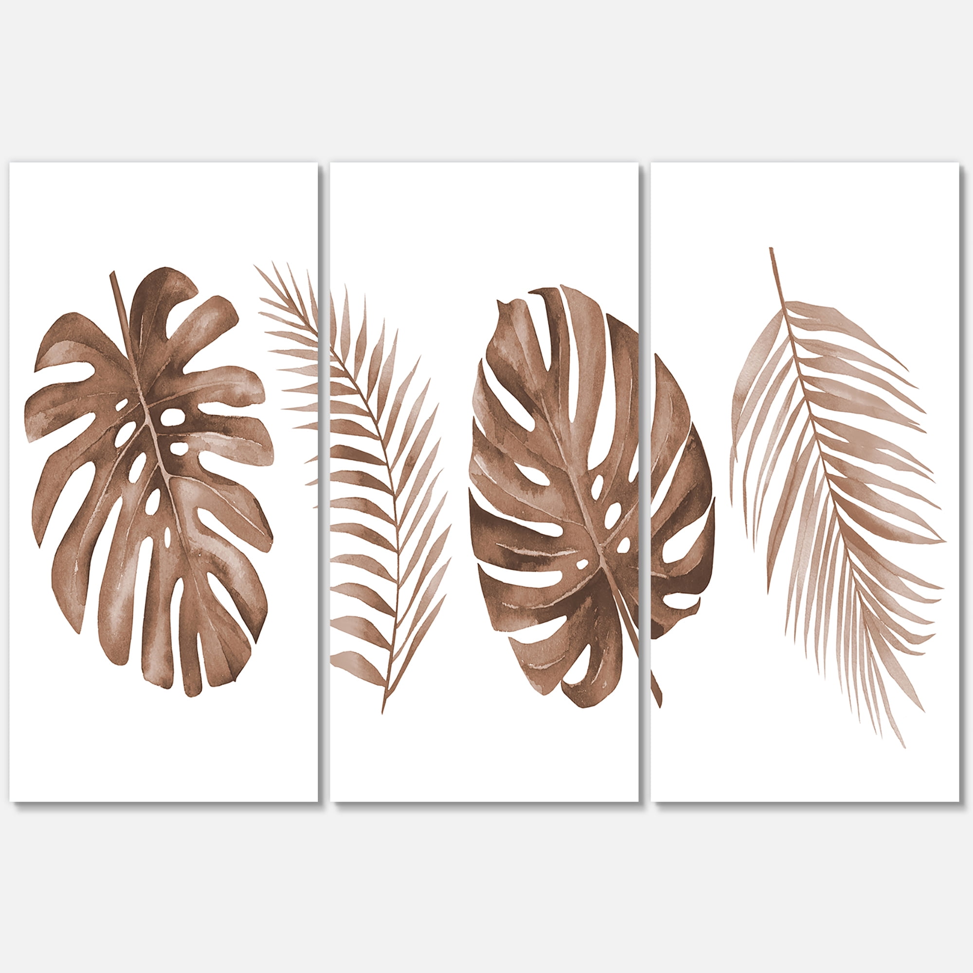 Designart ' Tropical Palm and Monstera Leaf In Terracotta ' Traditional Canvas Wall Art Print