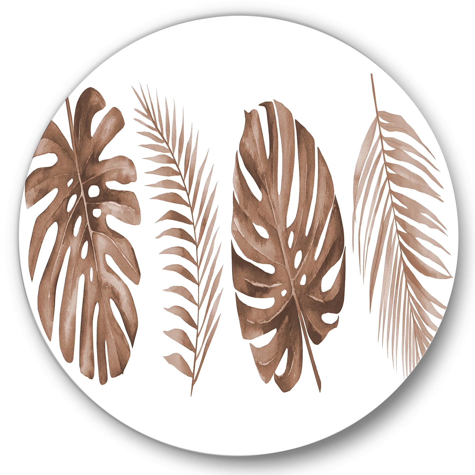 Designart 'Tropical Palm and Monstera Leaf In Terracotta' Traditional Circle Metal Wall Art 36x36 - Disc of 36