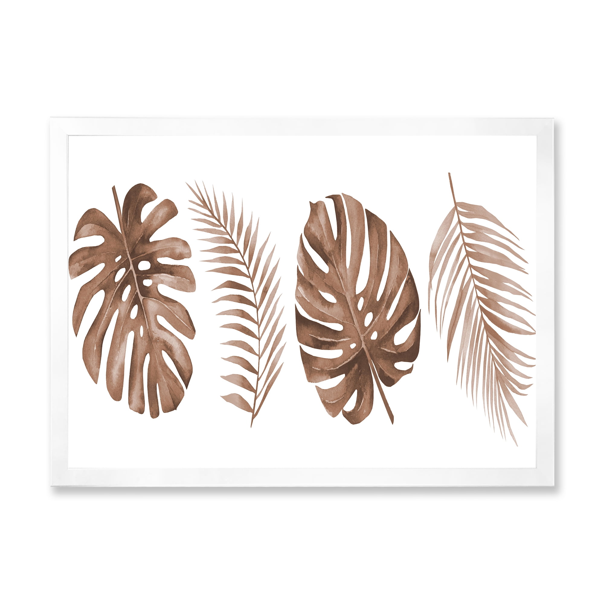 Designart 'Tropical Palm and Monstera Leaf In Terracotta' Traditional Framed Art Print