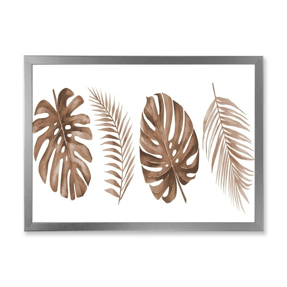 Designart 'Tropical Palm and Monstera Leaf In Terracotta' Traditional Framed Art Print