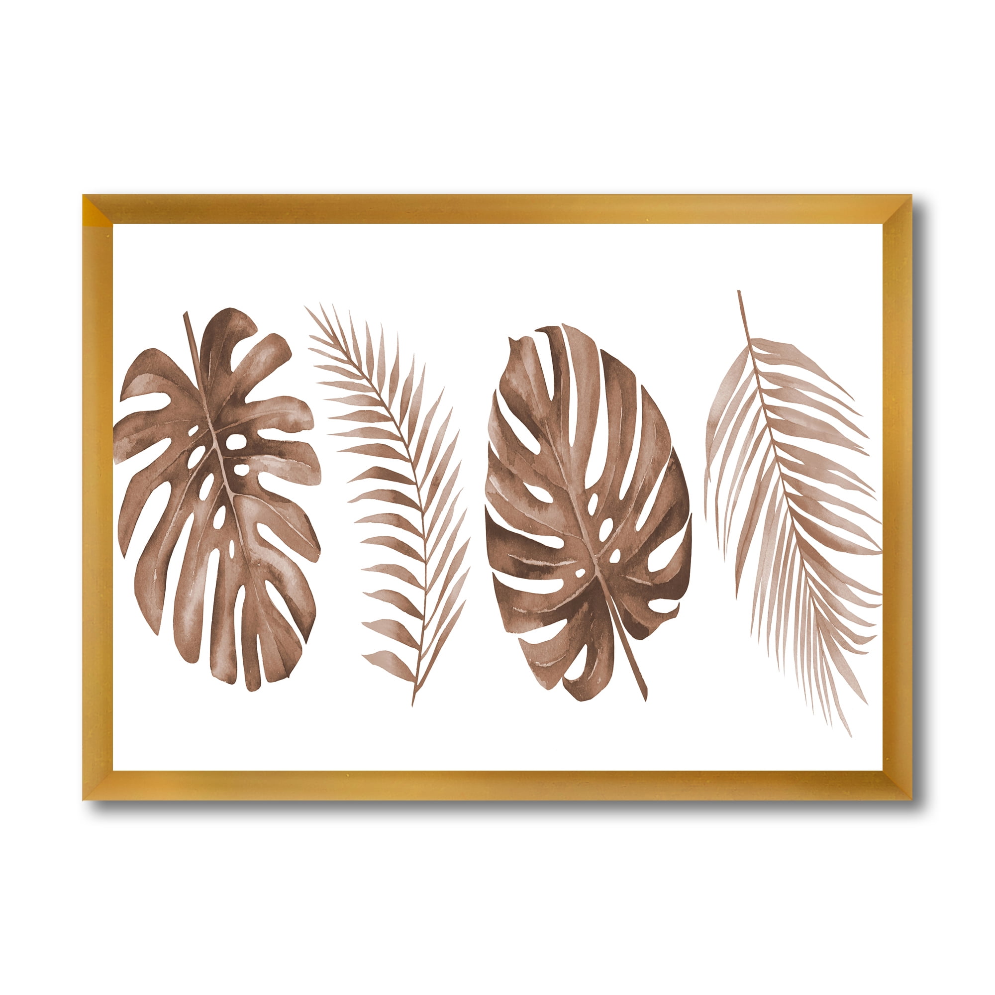 Designart 'Tropical Palm and Monstera Leaf In Terracotta' Traditional Framed Art Print