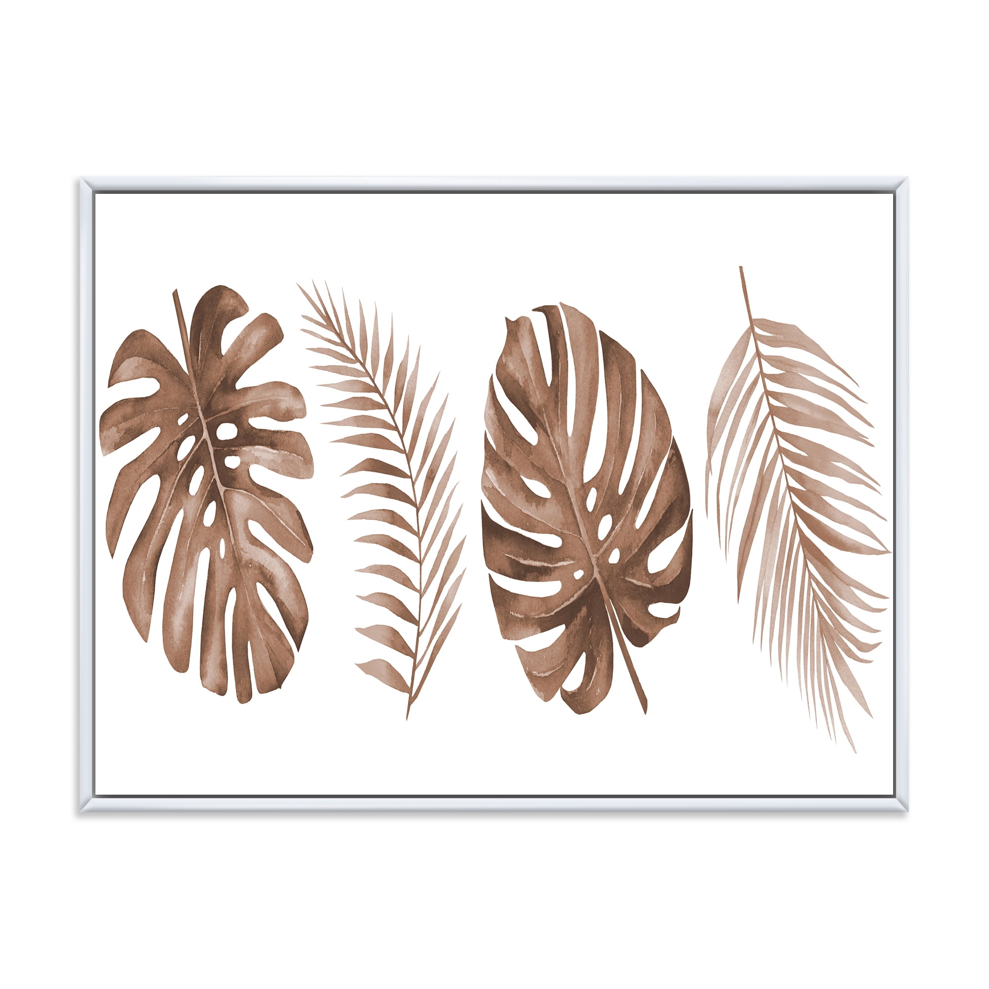 Designart 'Tropical Palm and Monstera Leaf In Terracotta' Traditional Framed Canvas Wall Art Print