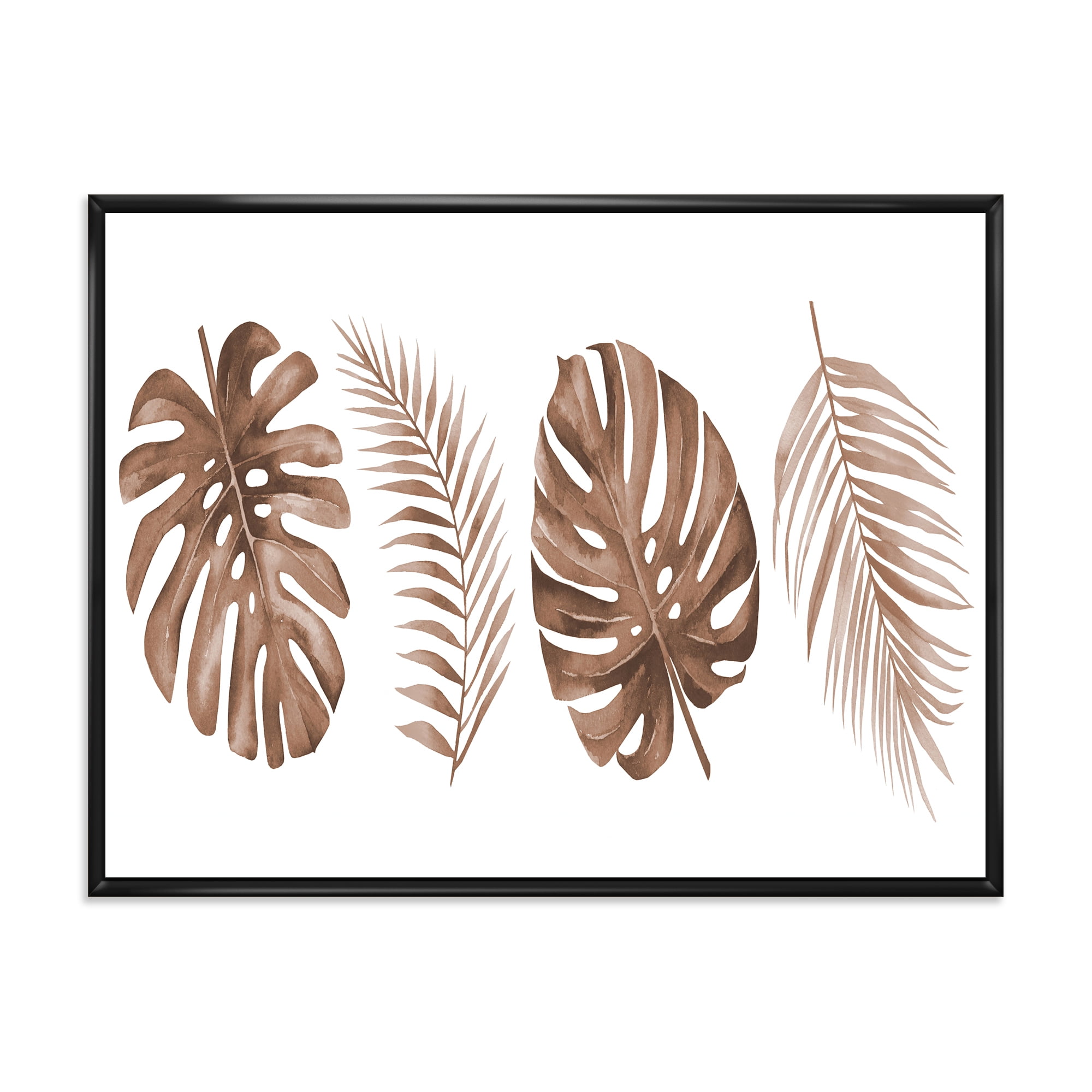 Designart 'Tropical Palm and Monstera Leaf In Terracotta' Traditional Framed Canvas Wall Art Print