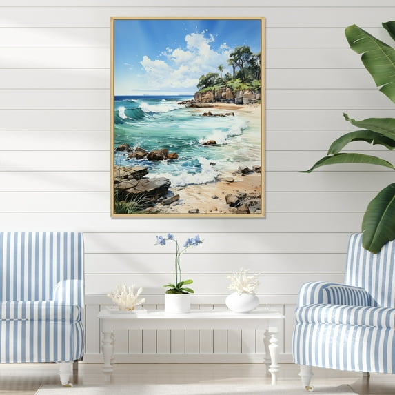 Designart "Tropical Paradise Beach Photo IV" Nautical & Beach Floater Framed Canvas Print