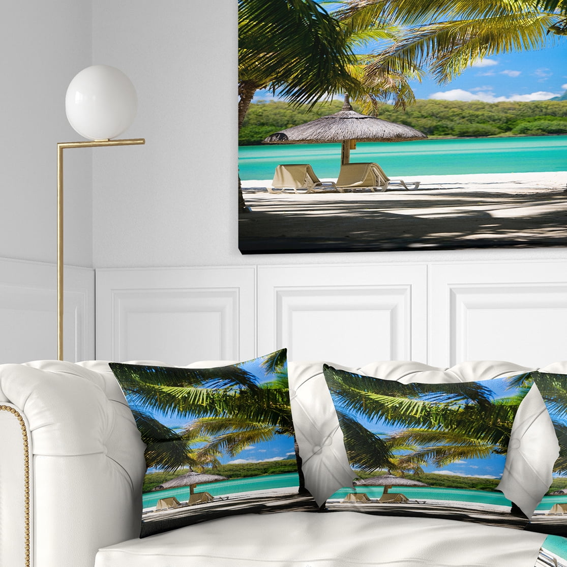 Designart Tropical Paradise - Beach Photography Throw Pillow - 18x18