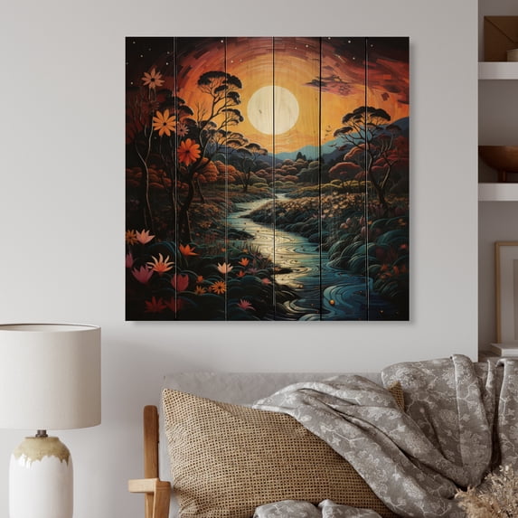 Designart "Tropical Paradise Indian Art wall decor II" Indian Print on Natural Pine Wood