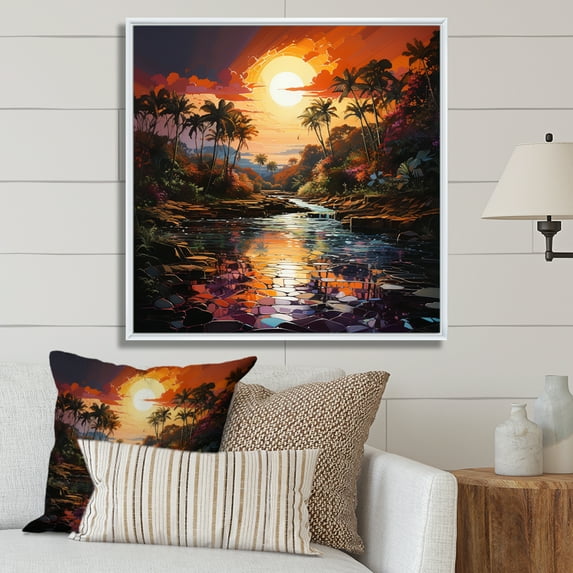 Designart "Tropical Paradise Indian Art wall decor III" Indian Floater Framed Canvas Wall Art