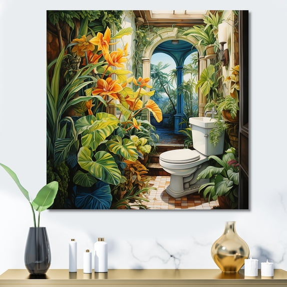 Designart "Tropical Paradise Vibrant Toilet" Bath & Laundry Canvas Art Print