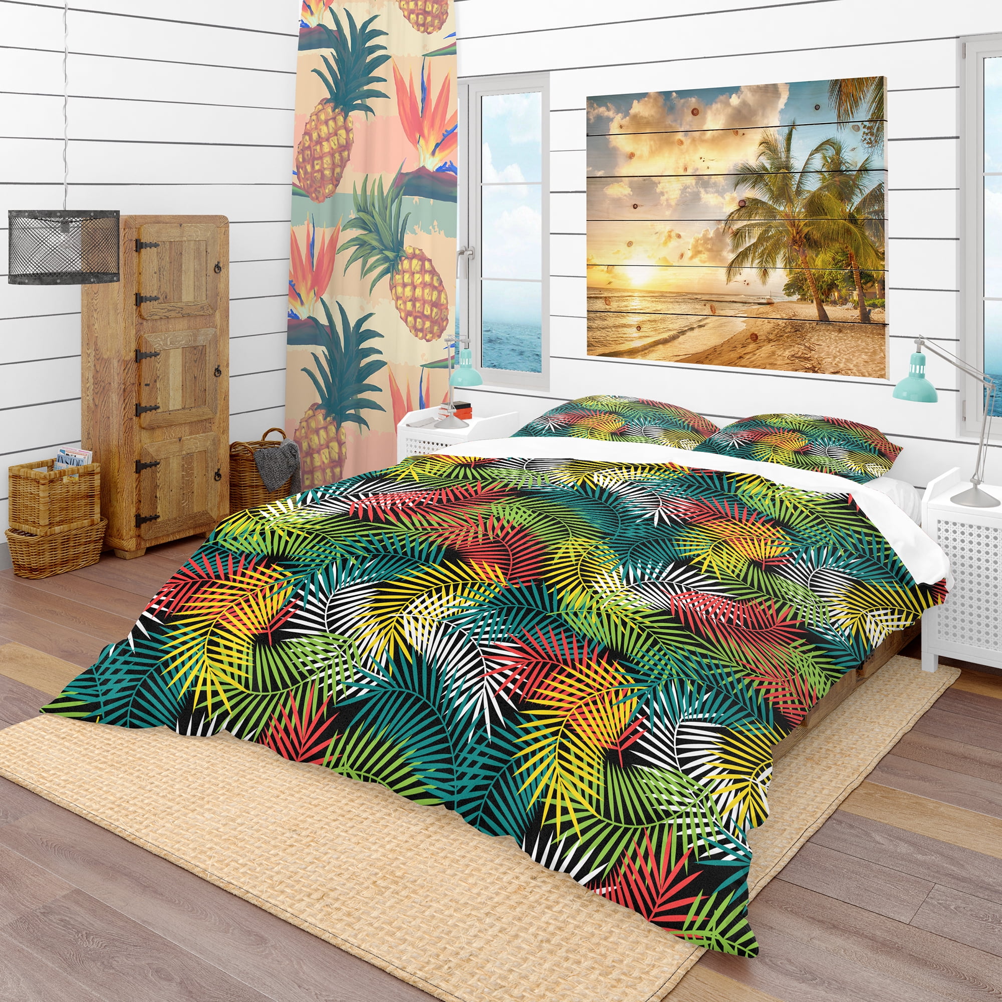 Designart 'Tropical Pattern with Stylized Coconut Palm Leaves' Tropical Duvet Cover Set