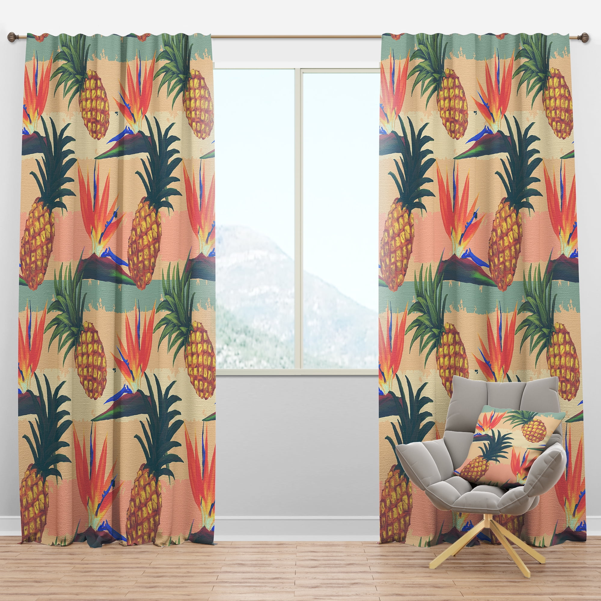 Designart 'Tropical Pineapple Mood IV' Tropical Blackout Curtain Panel