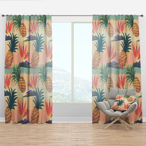 Designart 'Tropical Pineapple Mood IV' Tropical Curtain Panel