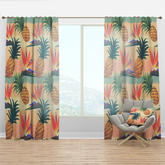 Designart 'Tropical Pineapple Mood IV' Tropical Curtain Panel