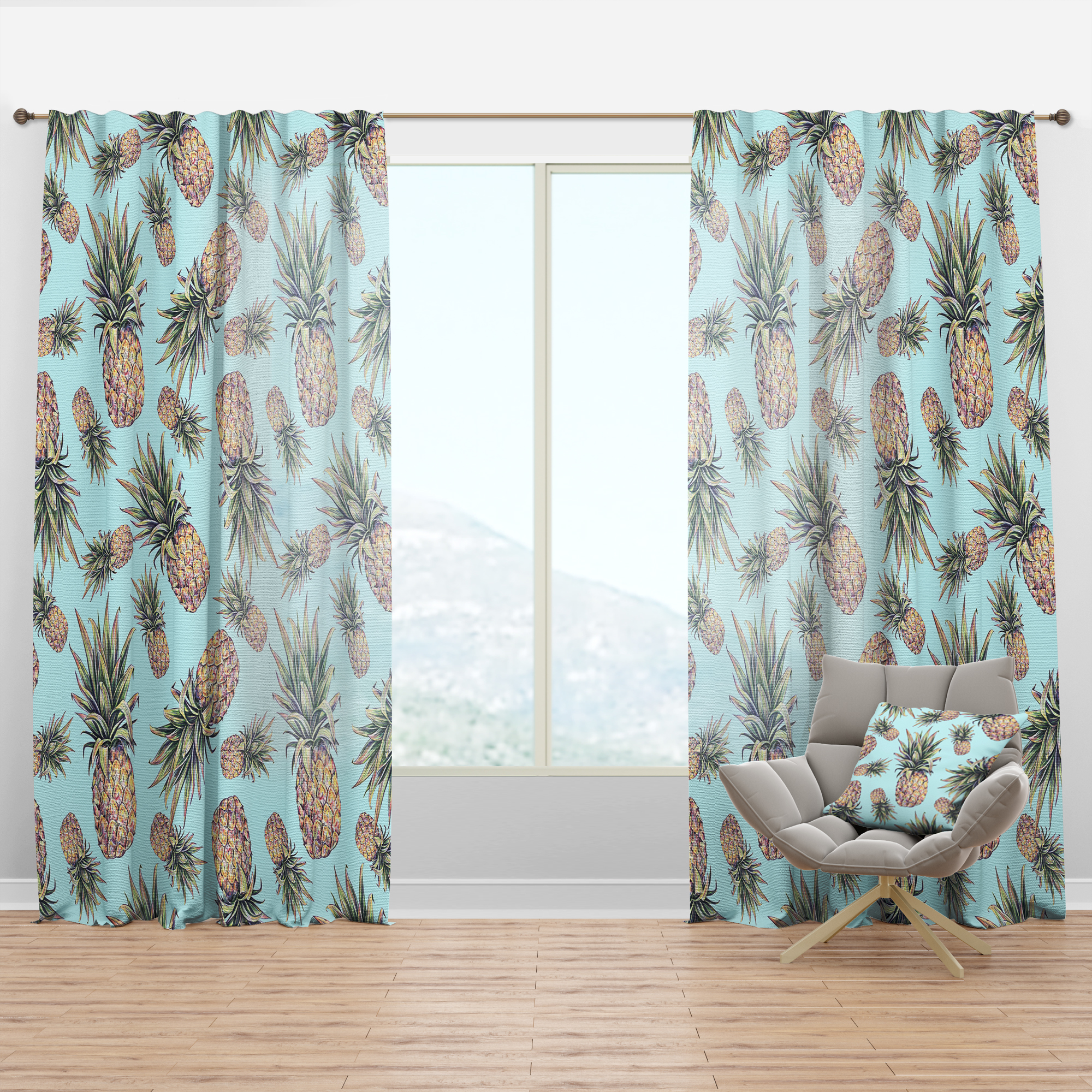 Designart 'Tropical Pineapple Mood VI' Tropical Curtain Panel