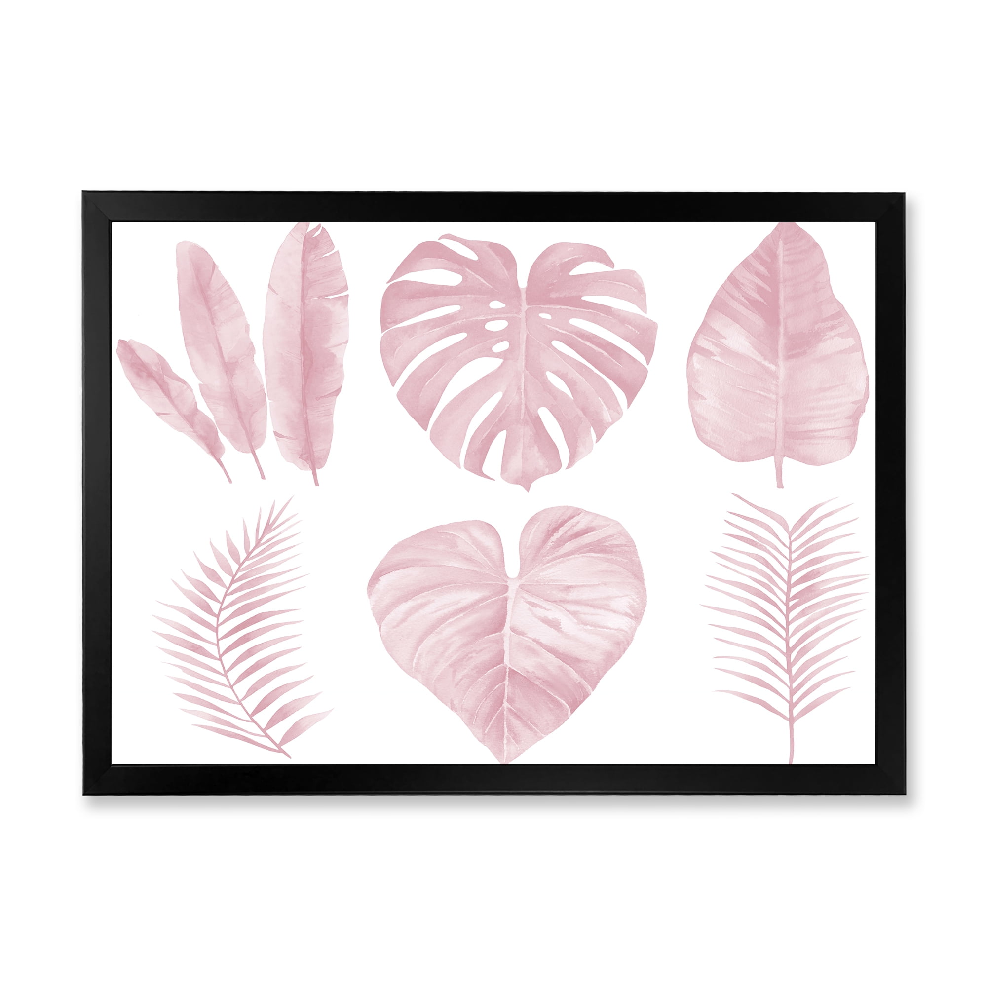Designart 'Tropical Pink Watercolour Leaves On White I' Shabby Chic Framed Art Print