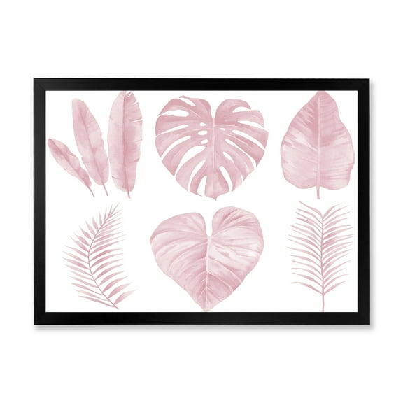 Designart 'Tropical Pink Watercolour Leaves On White I' Shabby Chic Framed Art Print