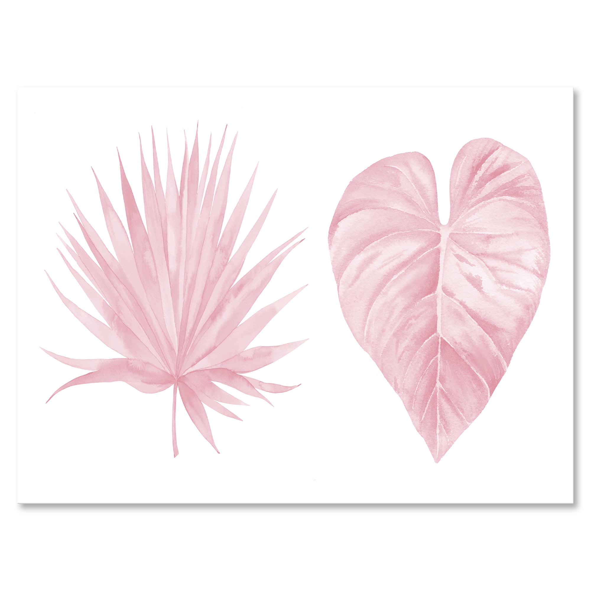 Designart ' Tropical Pink Watercolour Leaves On White II ' Shabby Chic Canvas Wall Art Print