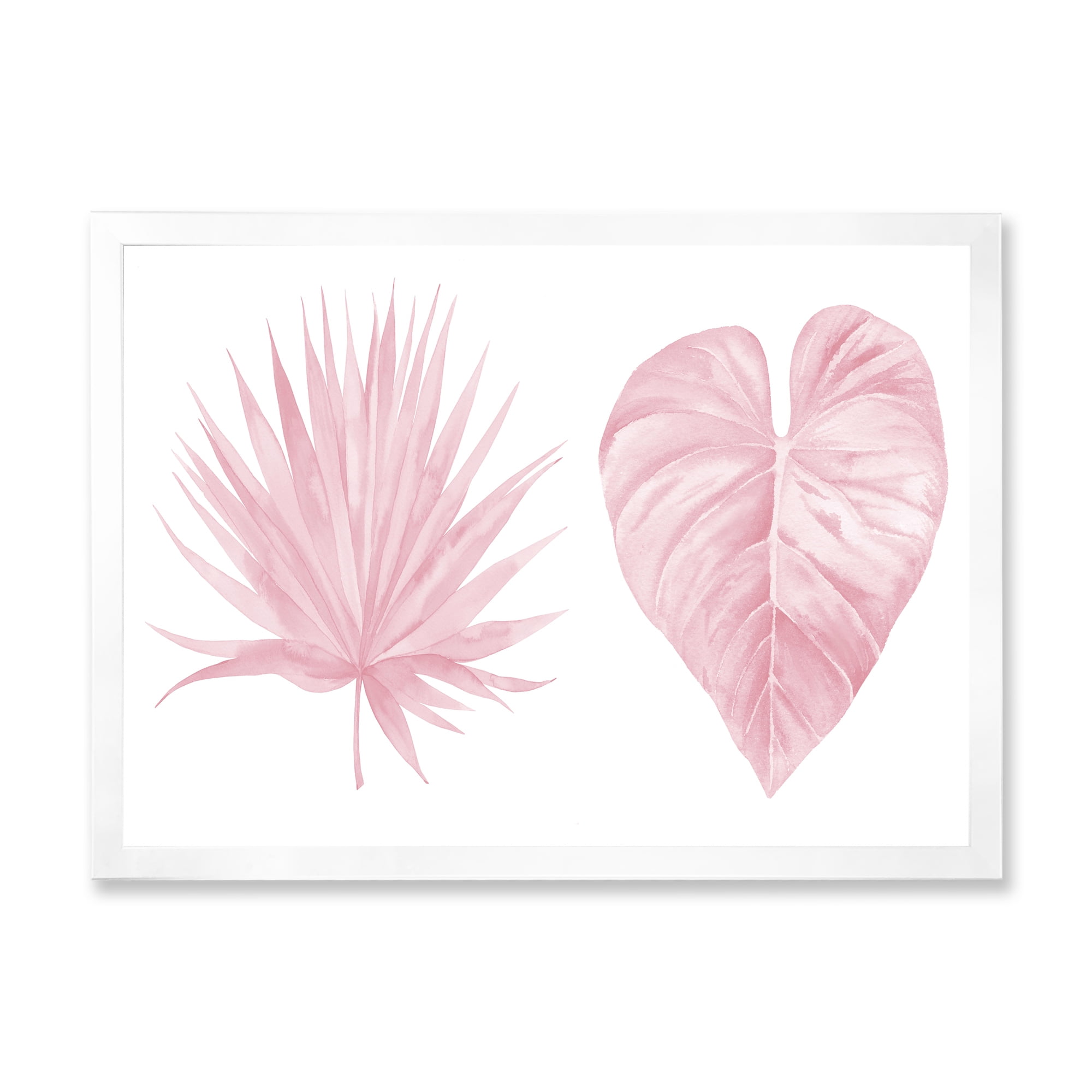Designart 'Tropical Pink Watercolour Leaves On White II' Shabby Chic Framed Art Print