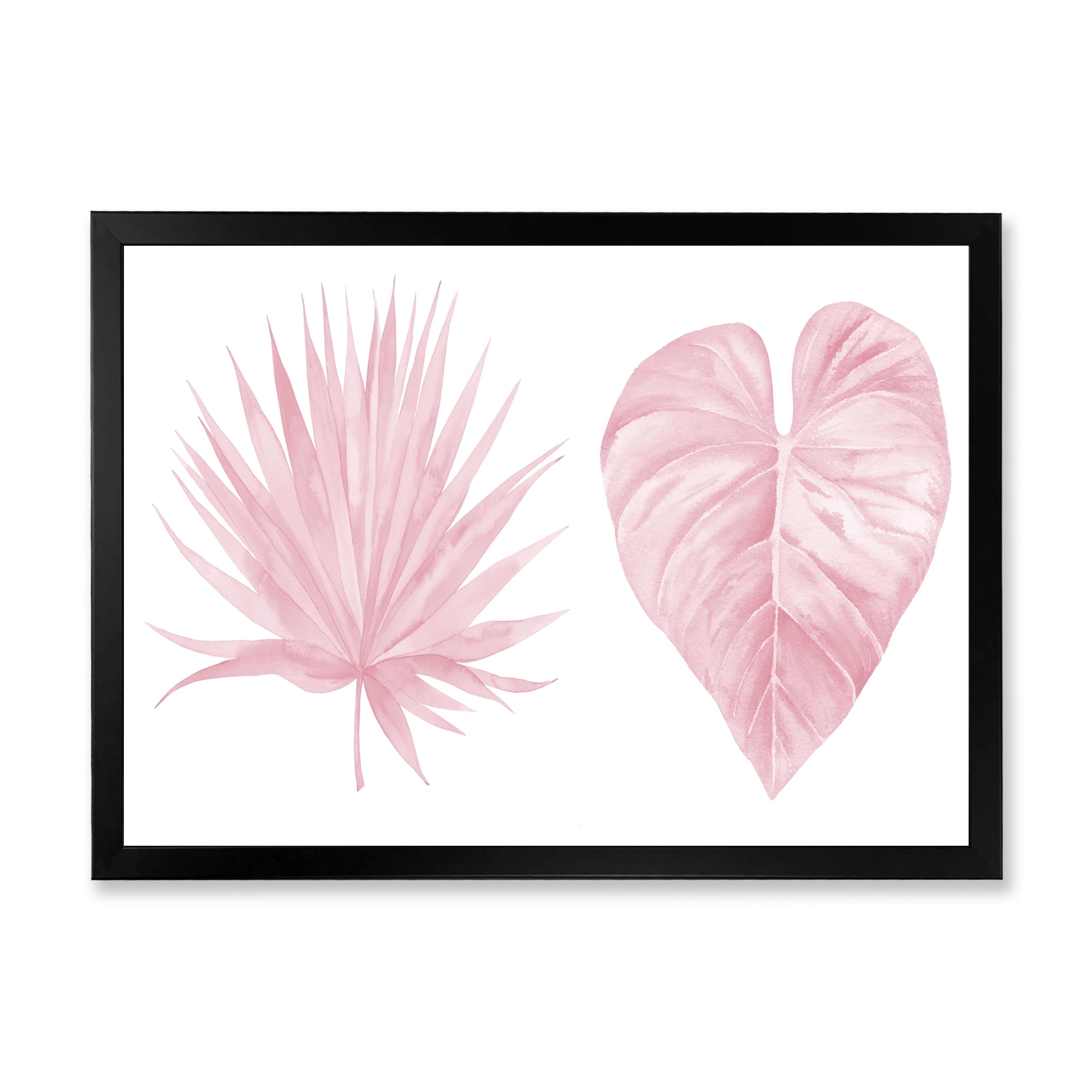 Designart 'Tropical Pink Watercolour Leaves On White II' Shabby Chic Framed Art Print