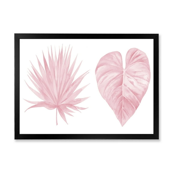 Designart 'Tropical Pink Watercolour Leaves On White II' Shabby Chic Framed Art Print
