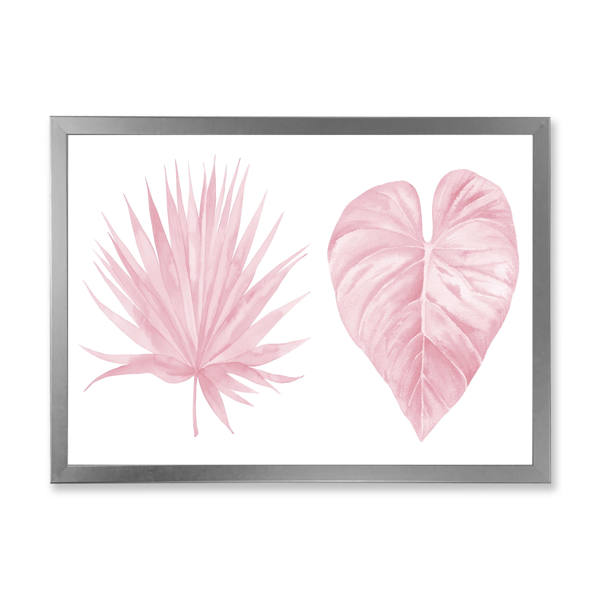 Designart 'Tropical Pink Watercolour Leaves On White II' Shabby Chic Framed Art Print