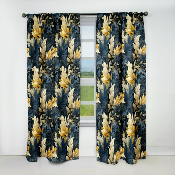 Designart "Tropical Plants In Yellow And Blue Patterns" Tropical Blackout Curtain Single Panel