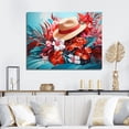 thumbnail image 1 of Designart "Tropical Plants with Hat in Pink and Blue" Oversized Fashion Wall Art - Glam Pink Fashion Accessories Entryway Wall Art, 1 of 4