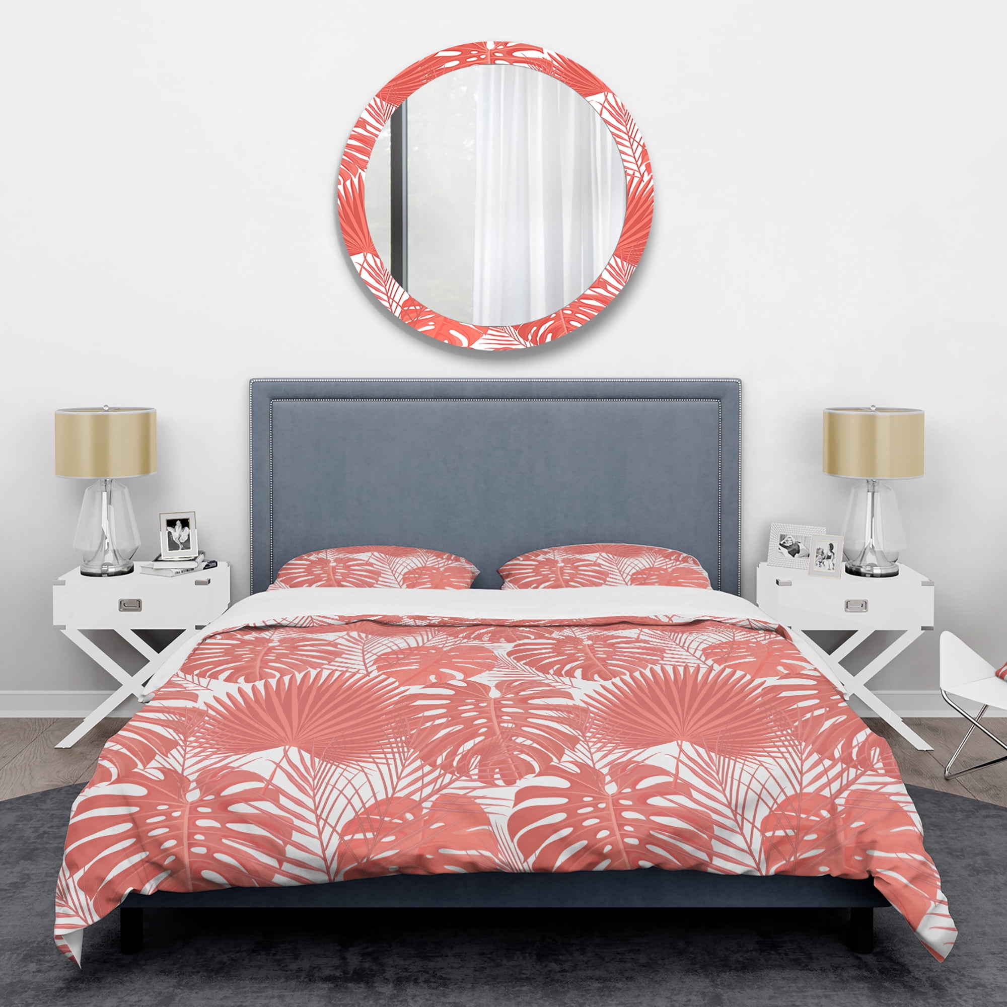 Designart 'Tropical Retro Foliage Coral I' Mid-Century Modern Duvet Cover Set