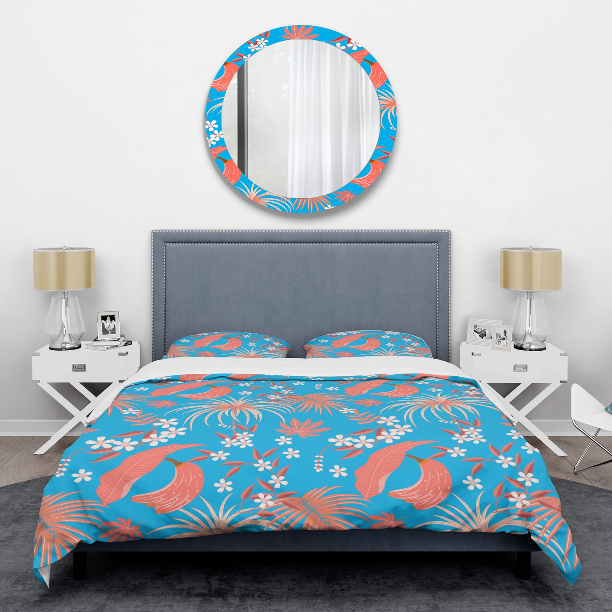 Designart 'Tropical Retro Foliage Coral II' Mid-Century Modern Duvet Cover Set